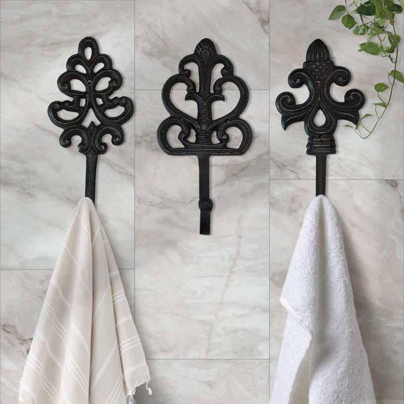 Wallcharmers Set of 3 Rustic Decorative Wall Hooks 8â€ | Victorian Shabby Chic Fleur De Lis Antique Towel Hooks for Hanging | Gothic Cast Iron Farmhouse Indoor Outdoor Key, Dog Leash, & Towel Hanger - Image 5